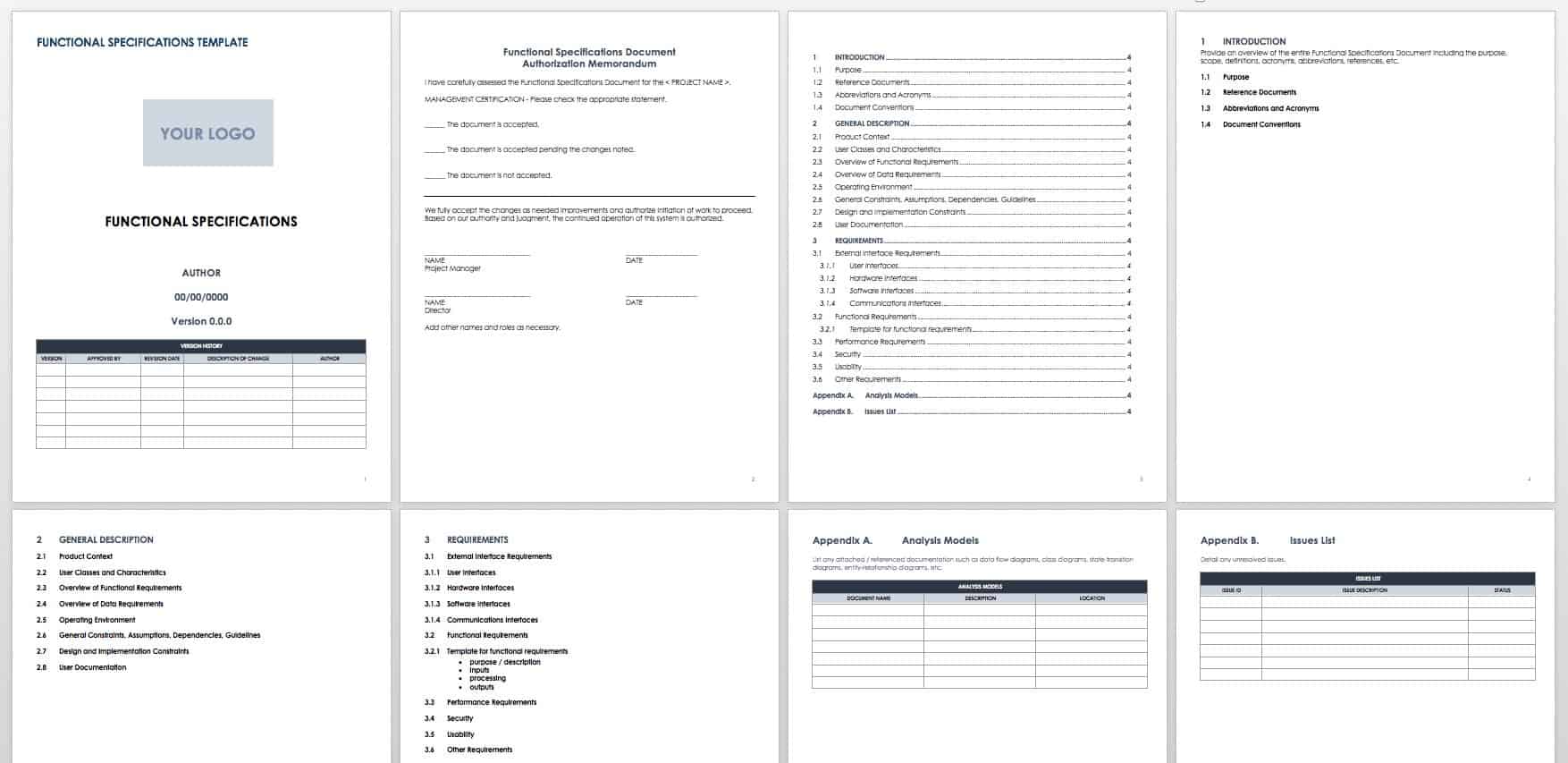 Software requirements document word template printable
